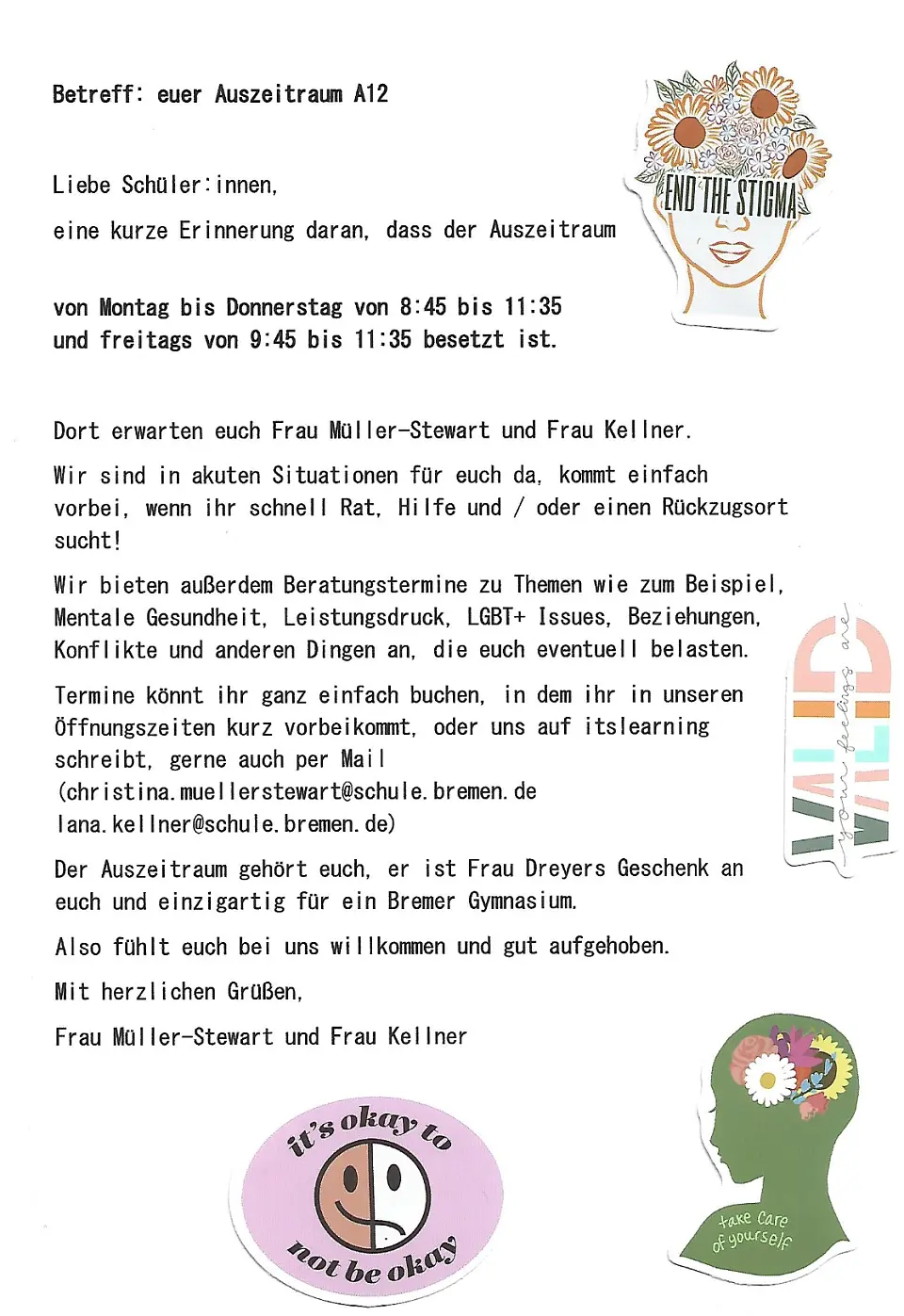 Hier sehen Sie den Brief unseres Auszeitraum-Teams an die Sch&uuml;ler:innen der Habu.