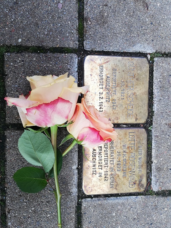 Hier sehen Sie zwei Stolpersteine, die im B&uuml;rgersteig der Hamburger Stra&szlig;e eingelassen sind.